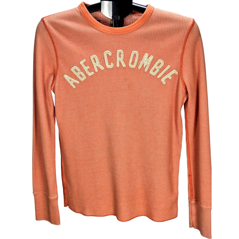 Men's Abercrombie Y2K Small Orange Waffle Knit Thermal Muscle Shirt Soft Grunge